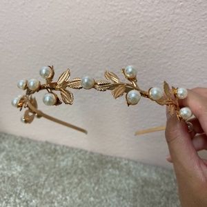 Gold leaf and pearl metal headband